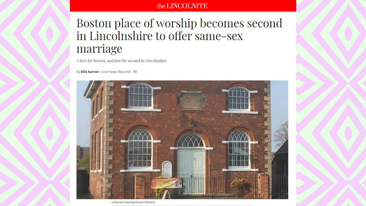 Boston Unitarians Lincs Become 99th Unitarian Congregation To Register For Same Sex Marriage 